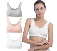 INNERSY First Bra for Girls Crop Top Cotton Bras, XL, White/Light Pink/Grey