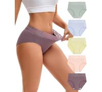 INNERSY High Leg Knickers for Women Cotton Underwear Lace Panties Comfy Ladies Briefs Pants 5 Pack (8, Afternoon Tea Hues)