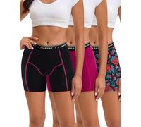 INNERSY Ladies Boxer Shorts Underwear Womens Cotton Boxers Midi Hipster Boyshorts Pants 3 Pack (18, 1 Black/2 Floral)