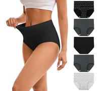 INNERSY Ladies Briefs Cotton Underwear Women High Waist Knickers Comfy Large Panties Multipack 5 (18, Dots/Black/Gray)