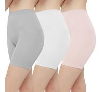 INNERSY Ladies Cycling Shorts Chub Rub Shorts Women Lycra Under Dresses Shorts Modesty 3 Pack (S, White/Grey/Pink)