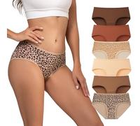 INNERSY Leopard Print Knickers Women Cotton Pants Ladies Underwear Midi Briefs Multipack 6 (16, 2 Leopard/4 Solid Colours)