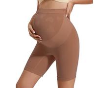 INNERSY Maternity Cycling Shorts Over Bump Pregnancy Shapewear Anti Chafing Shorts for Under Dress (XXL, Brown)