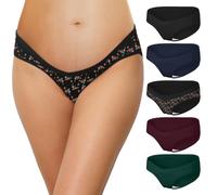 INNERSY Maternity Knickers Under Bump Cotton Pregnancy Underwear Low Cut Pants After Birth 5 Pack (12, Black/Navy Blue/Burgundy/Green/Rose Print)