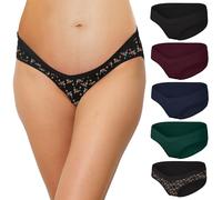 INNERSY Maternity Knickers Under Bump Cotton Pregnancy Underwear Low Cut Pants After Birth 5 Pack (8, Black/Navy Blue/Burgundy/Green/Rose Print)