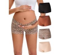 INNERSY Maternity Pants After Birth Pregnancy Knickers Under Bump Cotton Boyshorts Underwear 4 Pack (14, Black/Leopard/Reddish Brown/Beige)