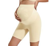 INNERSY Maternity Shapewear Over Bump Pregnancy Pants for Belly Support Chub Rub Cycling Shorts (M, Ivory)