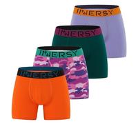 INNERSY Mens Boxers Cotton Underpants with Fly Opening Sports Underwear Trunks Multipack 4 (S, Green/Purple/Pink Camo/Orange)