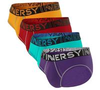 INNERSY Mens Pants Underwear with Dual Pouch Briefs Classic Hipster Underpants Multipack 4 (L, Red/Green/Purple/Orange)