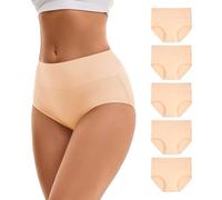 INNERSY Nude Underwear Women High Waisted Knickers Cotton Full Briefs Comfy Ladies Pants 5 Pack (14, 5 Classic Beige)