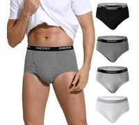 INNERSY Pants Men Cotton Briefs with Fronts Fly Underwear Comfy Underpants Sport Multipack 4 (L, Black/White/Grey/Heather Grey)