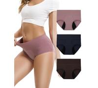 INNERSY Period Knickers Heavy Flow Bamboo Incontinence Pants High Waist Leakproof Underwear 3 Pack (12, Pinkish Purple/Navy Blue/Brown)