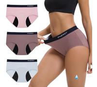 INNERSY Period Pants Light Flow Menstrual Underwear Mid-rise Briefs 3 Pack | Cotton Leakproof Hipster Panties, Stretch Sports Waistband, Tag-free Knickers, Use at the Beginning and End of Menstruation