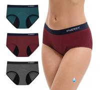 INNERSY Period Pants Light Flow Menstrual Underwear Mid-rise Briefs 3 Pack | Cotton Leakproof Hipster Panties, Stretch Sports Waistband, Tag-free Knickers, Use at the Beginning and End of Menstruation