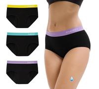 INNERSY Period Pants Light Flow Menstrual Underwear Mid-rise Briefs 3 Pack | Cotton Leakproof Hipster Panties, Stretch Sports Waistband, Tag-free Knickers, Use at the Beginning and End of Menstruation