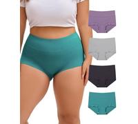INNERSY Plus Size Ladies Underwear Shorts Cotton Boxer Briefs High Rise Boyshorts Panties Pack of 4 (30-32, Grey/Navy Blue/Purple/Green)