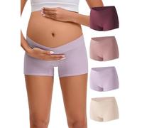 INNERSY Pregnancy Knickers Shorts Under Bump Maternity Pants Cotton Postpartum Underwear 4 Pack (14, 3 Purple Series/1 Ash White)