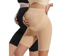 INNERSY Pregnancy Shorts Over The Belly Maternity Pants,14, 1 Black/1 Beige