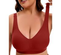 INNERSY Red Bra for Women Plus Size Seamless Non Wired Bras Adjustable T Shirt Bra Padded Bralette (4XL, Red)