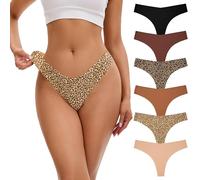INNERSY Seamless Thongs for Women Tangas Underwear No Show Strings Thong Invisible Pants Multipack 6 (XL, 2 Leopard/4 Solid Colours)