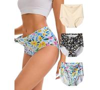 INNERSY Seamless Underwear Women Pants Full Briefs, 10, 2 Floral/1 Beige