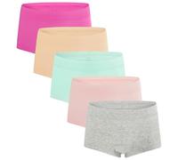 INNERSY Teen Girls Boxer Briefs Breathable Cotton Hipster Panties Boyshorts Sporty Underwear 5 Pack (12-14 Years, Pink/Beige/Rosy Red/Green/Grey)
