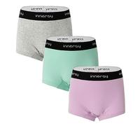 INNERSY Teen Period Pants Young Girls Boxer Shorts Leak Proof Knickers for Teenager Multipack 3 (10-12 Years, Heather Grey/Purple/Green)