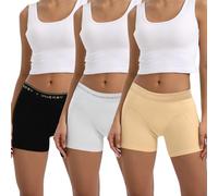 INNERSY Womens Boxer Shorts Cotton Boxers Underwear Ladies Boyshorts Hipster Knickers 3 Pack (10-12, Black/White/Beige)
