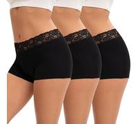 INNERSY Womens Boxers Underwear Black Ladies Boxer Shorts Lace Boy Shorts Knickers Cotton 3 Pack (8, 3 Classic Black)