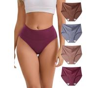 INNERSY Womens High Waisted Knickers Micro Modal Panties Moisture Wicking Ladies Briefs Mutipack 4 (10, Brown/Blue/Wine/Light Brown)