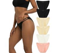 INNERSY Women's Knickers High Cut Leg Briefs Ladies Tanga Panties Microfibre Underwear Pack of 6 (10, 2 Black/1 White/2 Beige/1 Pink)