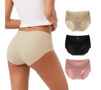 INNERSY Women's Seamless No Show Hipster Panties Invisible Light Underwear 3-Pack, Black/Brick Red/Nude, M