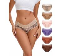 INNERSY Womens Underwear Lace Knickers Cotton Ladies Briefs Comfy Hipster Panties Midi Pants 6 Pack (12, 1 Leopard/5 Autumn Plain Hues)