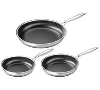 Innerwell Hybrid Stainless Steel Professional Pan Set 20 + 24 + 28 cm - Induction Frying Pan, Titanium Ceramic Honeycomb Structure, Non-Stick Coating, Quick Heating, Oven-Safe, PFOA-Free, for All Hob