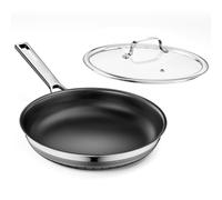 Innerwell Nonstick Ceramic Frying Pan with Lid 28 cm, Tri-Ply Stainless Steel Frying Pan Skillet with Titanium Ceramic Coating, Compatible with All Stovetops, PFOA Free