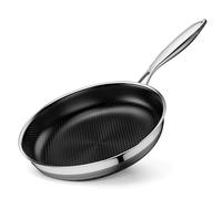 Innerwell Nonstick Hybrid Egg Pan,28cm Titanium Ceramic Omelette Frying Pan,Tri-Ply Stainless Steel Skillet,Non Toxic,PFAS PFOA PTFE Free, Dishwasher Oven Safe,Compatible with All Cooktops,11"(Black)