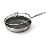 Innerwell Stainless Steel Frying Pan 28 cm with Lid, Honeycomb Non-Stick Skillet, for Gas Electric Induction Ceramic Stoves and Oven, PFOA Free