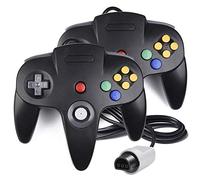iNNEXT 2 Pack Classic Wired N64 64-bit Gamepad Joystick for Nintendo 64 (Black, Grey, Blue, Red) - 10 Buttons, Analog Stick, 8-way D-Pad, 6 ft Cord, Compatible with N64, Not Original but Same Quality