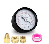 Innfeeltech 1 Pcs 50mm Vacuum Pressure Gauge BSP 1/4" -1~0 Bar -14~0 Psi with 2 Pieces Bushing 1/4" to 3/8", 1/4" to 1/2" and 1 Piece Hex Nipple Reducing 1/4" to 1/8", Axial