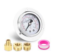Innfeeltech 1 Pcs 60mm Flanged Panel Mount Pressure Gauge BSP 1/4" 0-14 Bar 0~200 Psi with 2 Pieces Bushing 1/4" to 3/8", 1/4" to 1/2" and 1 Piece Hex Nipple Reducing 1/4" to 1/8", Axial
