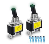 Innfeeltech 2 Pcs Rocker Lighted Toggle Switch, 12V 30A SPST 3 Terminals 2 Position ON/Off Toggle Switch Green Light