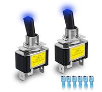 Innfeeltech 2 Pcs Rocker Lighted Toggle Switch, 12V 30A SPST 3 Terminals 2 Position ON/Off Toggle Switch Blue Light