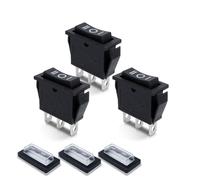 Innfeeltech 3 Pcs Mini Rocker Switch Black KCD3-101 3 Pin 3 Position Toggle Switch with 3 Waterproof Caps ON-OFF-ON