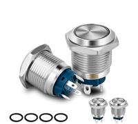 Innfeeltech 4 Pcs Push Button Switch Waterproof 12V SPST ON/OFF Switch for 16mm Mounting Hole 4 Pin Metal Latching Switch with Blue LED Light