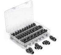 Innfeeltech 60 Pcs 12mm Black Push to Connect Pneumatic Fitting Kit,15 Straight,15 Splitters,15 Elbows,15 Tee Types Quick Release Pneumatic Connectors