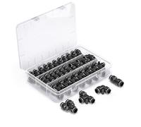 Innfeeltech 60 Pcs 4mm Black Push to Connect Pneumatic Fitting Kit,15 Straight,15 Splitters,15 Elbows,15 Tee Types Quick Release Pneumatic Connectors