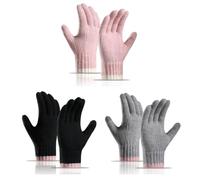 Innfttwo 3 Pack Thermal Gloves Womens, Knitted Touchscreen Winter Gloves | Soft Fleece Lining,Two-Finger Touch Control,Wind-Resistant Design,Stretch Fit Cuffs,Lightweight Warmth,Value 3-Pack