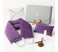 Inngi Luxury Lavender Microwavable Neck Wrap & Eye Mask Set - Moist Heat Pads with Himalayan Salt & Aromatherapy - Premium Chenille Covers, Gift Box for Relaxation & Self-Care Gifts for Women Lavender