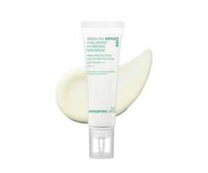 INNISFREE Green Tea Hyaluronic Hydrating Sun Serum SPF 50, Moisturising Korean Sun Protection with long-lasting Hydration & instant Moisture Boost, for Glowing Skin 50ml
