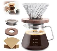 innislink 600ml Pour Over Coffee Maker, 20oz Borosilicate Glass Coffee Server, Drip Coffee Maker with 100pcs Size 02 Paper Filter, Walnut Handle & Glass Lid, for Home Café Restaurant Camping, Clear